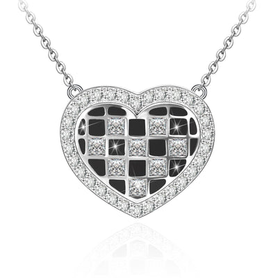 Minimalism Checkerboard Love Heart Sterling Silver Necklace