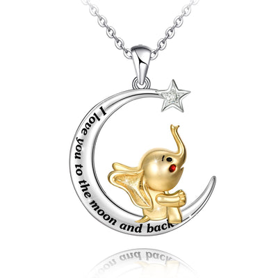 Lucky Elephant And Moon Sterling Silver Necklace