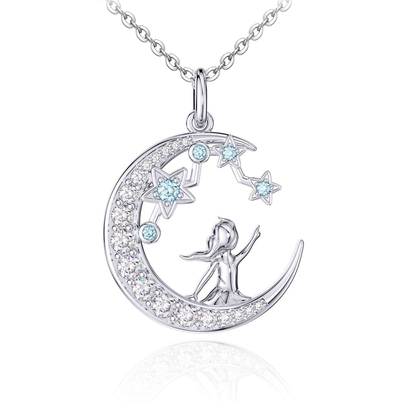 Zodiac Pisces 12 Constellation Birthstone Necklace Sterling Silver