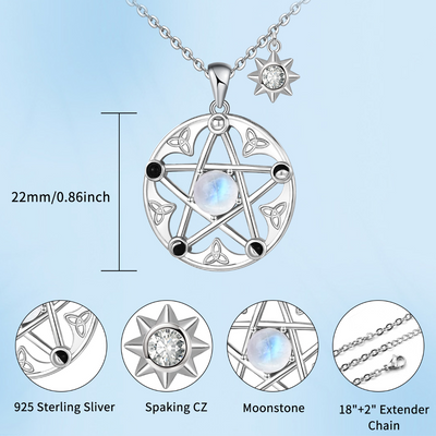 Pentacle Necklace with Moonstone  Necklace Sterling Silver