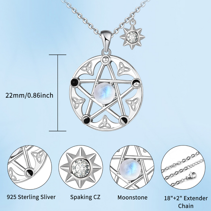 Pentacle Necklace with Moonstone  Necklace Sterling Silver