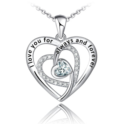 Double Heart With Zircon Sterling Silver Necklace