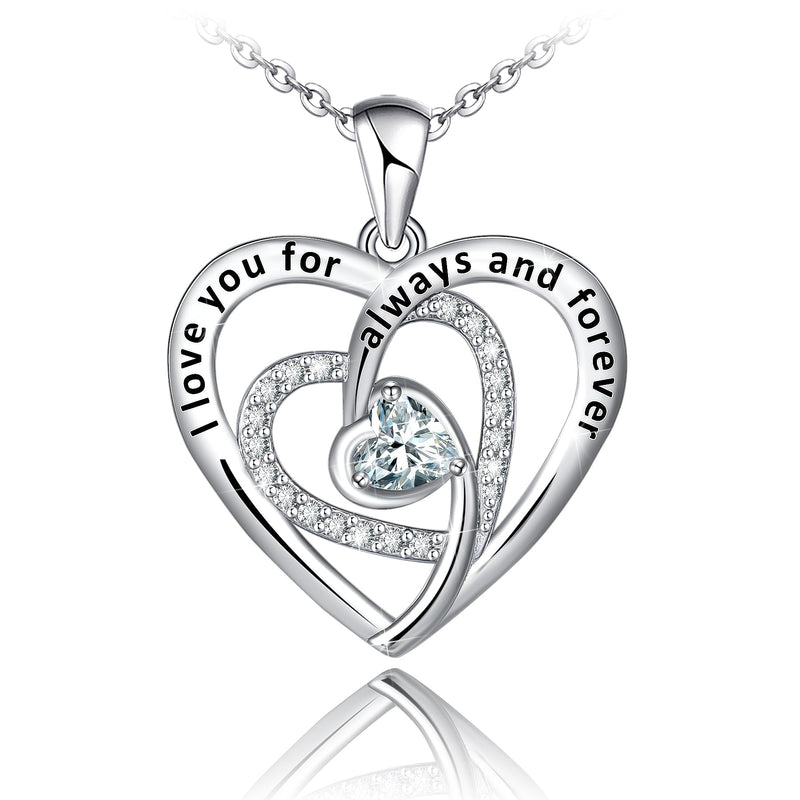 Double Heart With Zircon Sterling Silver Necklace