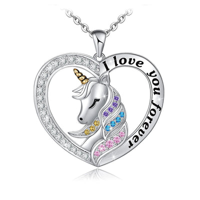 Heart Unicorn Crown Sterling Silver Necklace