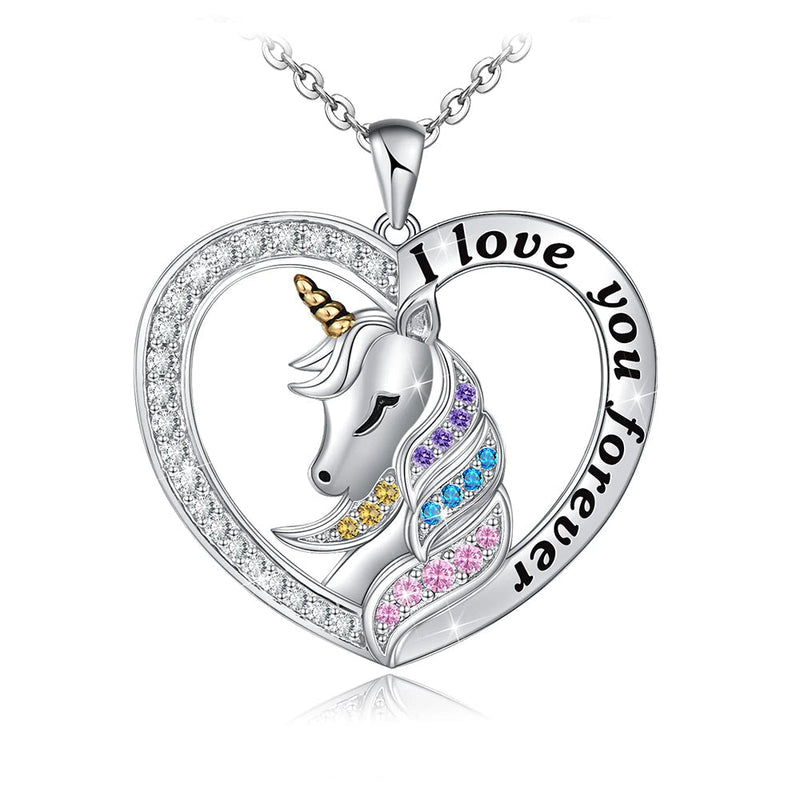 Heart Unicorn Crown Sterling Silver Necklace