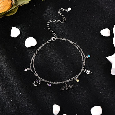Halloween Witches Ghost bat Charm Layered Sterling Silver Bracelets