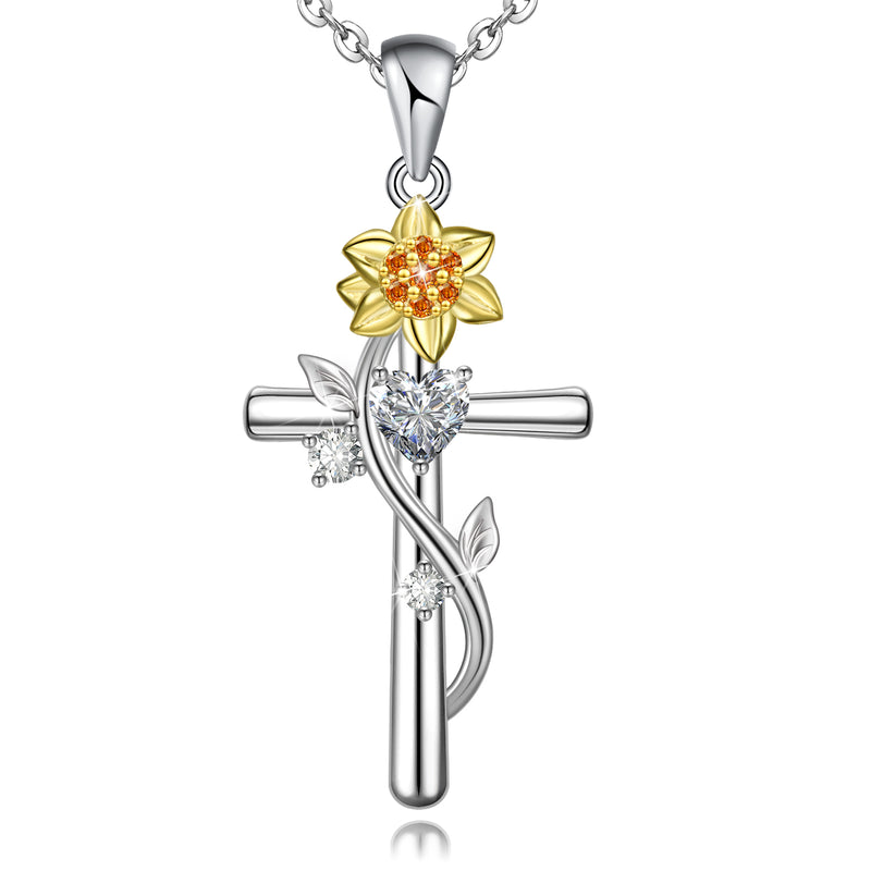Cross Sunflower Sterling Silver Necklace
