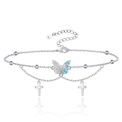 Butterfly Cross Sterling Silver Anklet