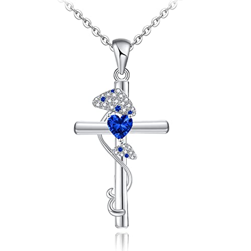 Cute Mushroom Cross With 12Month Birthstone Sterling Silver Necklace