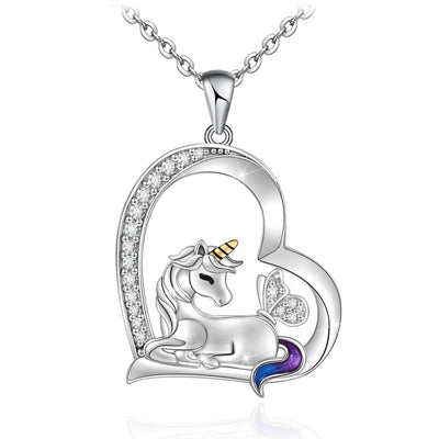 Unicorn  Love Heart  Sterling Silve Necklace
