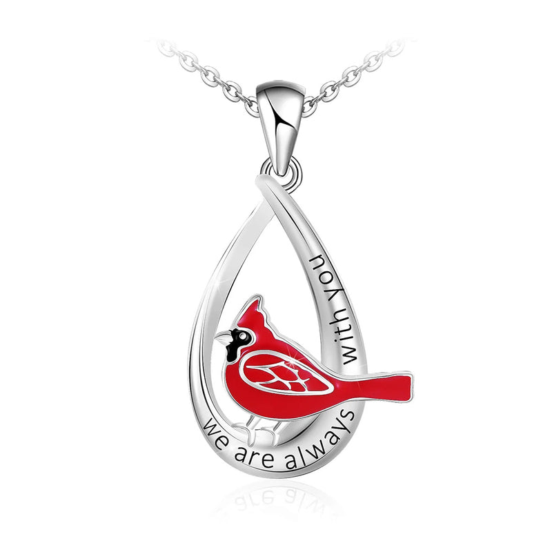 Cardinal Red Bird Drop Sterling Silver Necklace