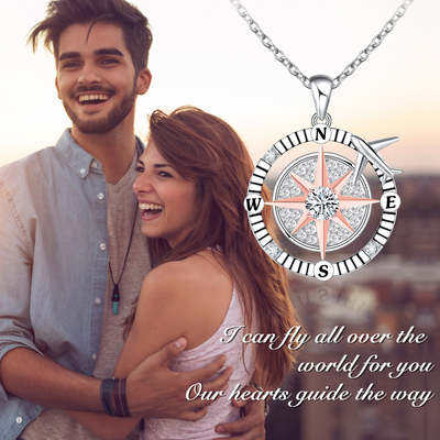 Compass Airplane Necklace Sterling Silver