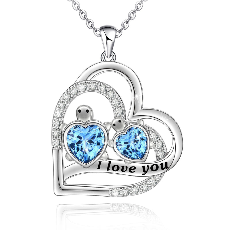 Double Turtle With Love Heart Sterling Sliver Necklace