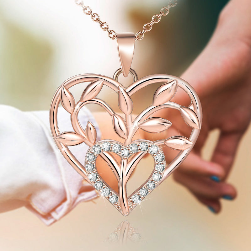 Tree Of Life Love Heart Sterling Silver Necklace