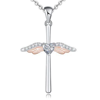 Cross Angel Wing Sterling Silver Necklace