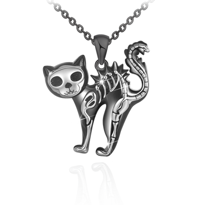 Halloween Black Tom Cat Sterling Silver Necklace