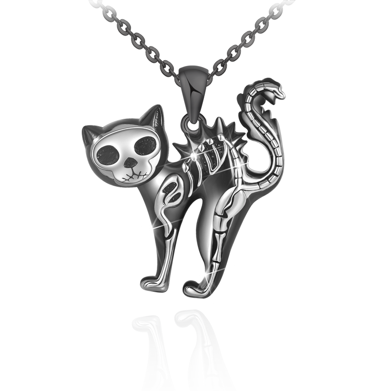 Halloween Black Tom Cat Sterling Silver Necklace