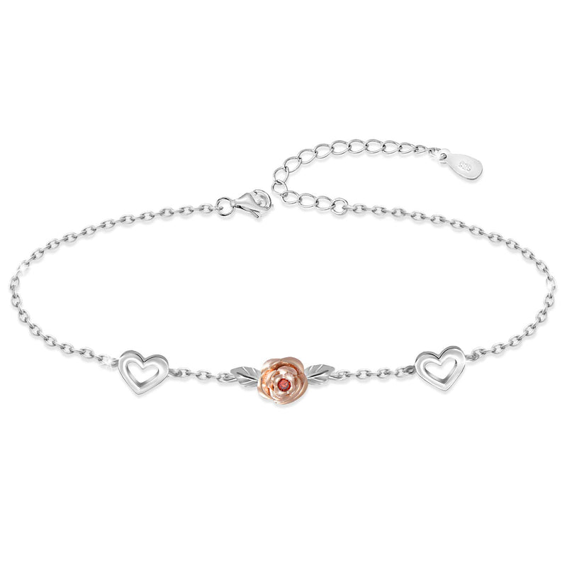 Rose Flower Sterling Silver Bracelet