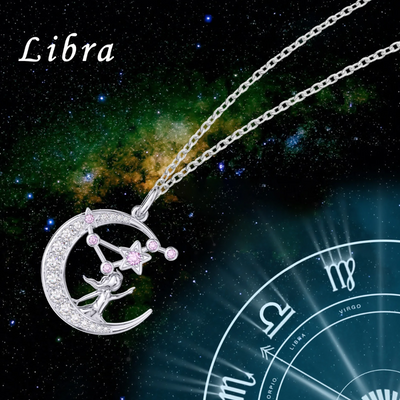 Zodiac Libra 12 Constellation Birthstone Necklace Sterling Silver