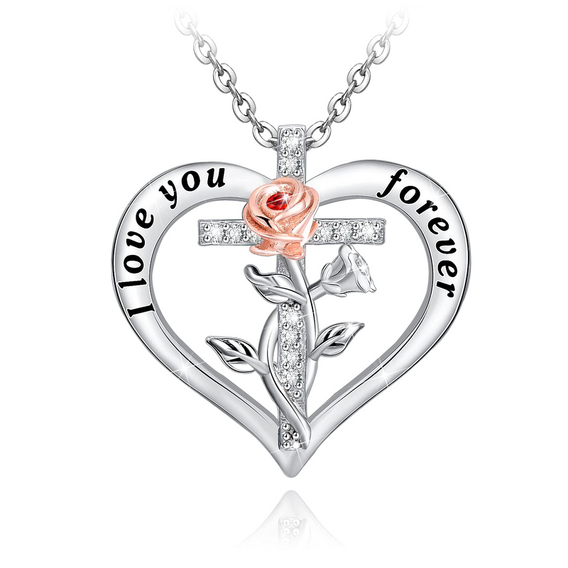 Rose Flower Cross Sterling Sliver Necklace