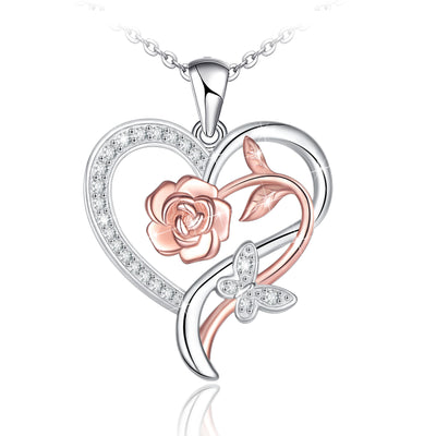 Rose Heart Sterling Silver Necklace