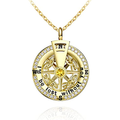 Compass Necklace With Birthstone Sterling Silver