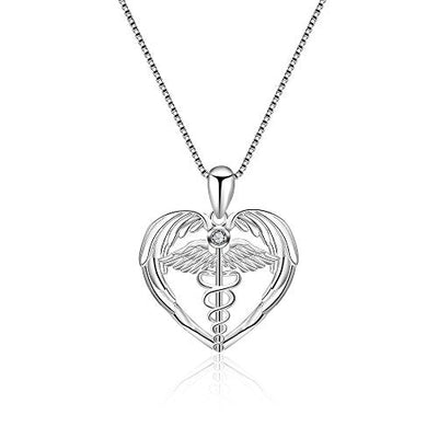 Caduceus Angel Nursing Themed Sterling Silver Necklace