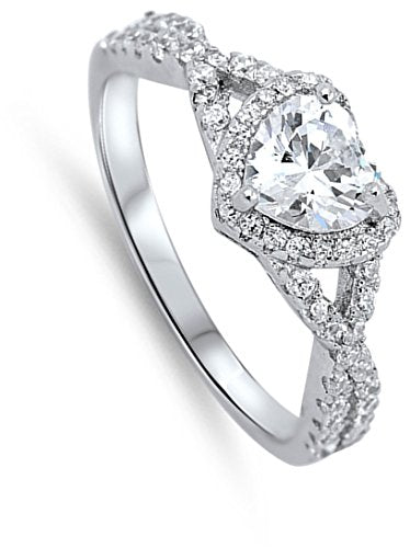 Heart Clear Cubic Zirconia Halo Promise Ring