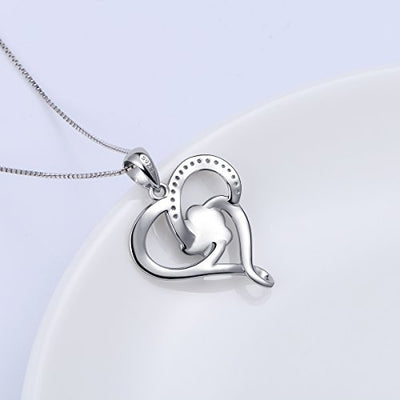 Dog Pet Paw Print Love Heart Sterling Silver Necklace