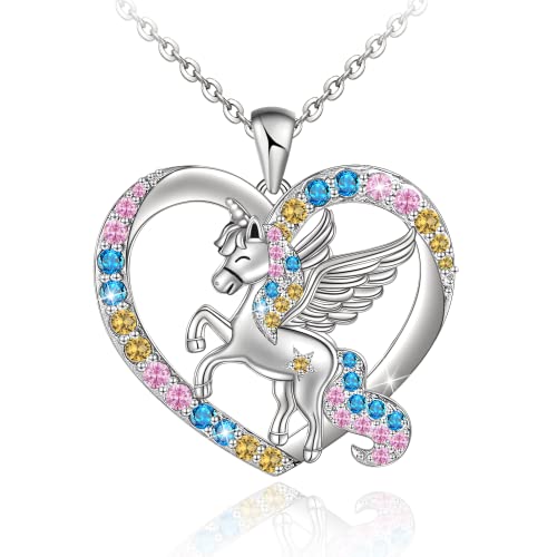 Colorful Unicorn Heart Sterling Silver Necklace