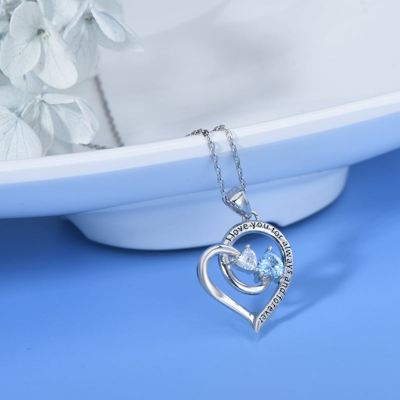 Double Zircon Heart Sterling Silver Necklace