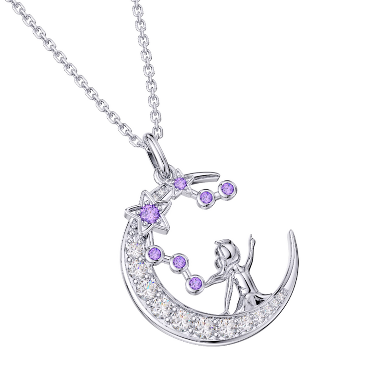 Zodiac Aquarius 12 Constellation Birthstone Necklace Sterling Silver