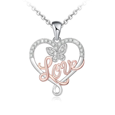 Love Heart Butterfly Sterling Silver Necklace