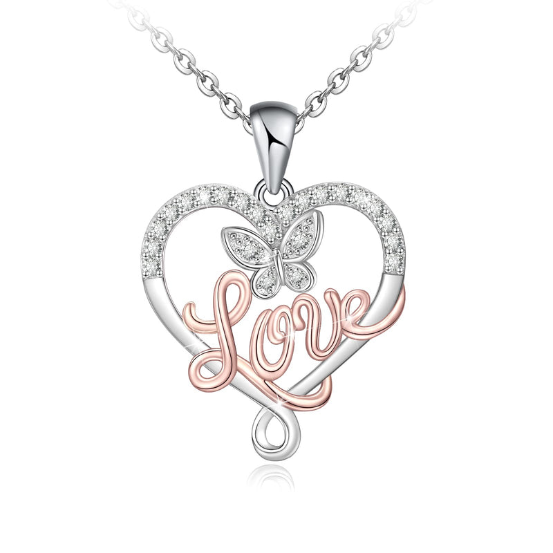 Love Heart Butterfly Sterling Silver Necklace