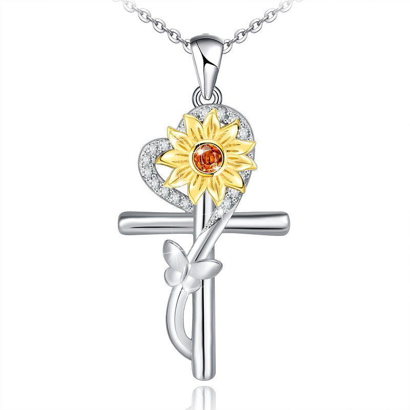 Sunflower Cross Butterfly Sterling Silver necklace