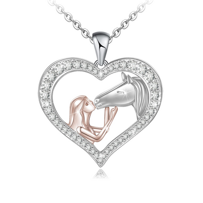 Horse And Girls Heart Sterling Silver Necklace