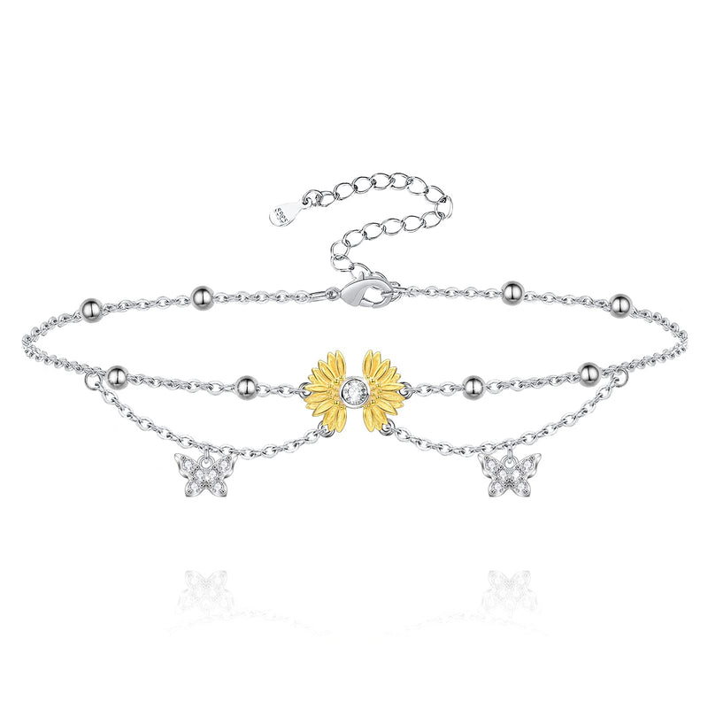 Sunflower Butterfly Sterling Silver Anklet