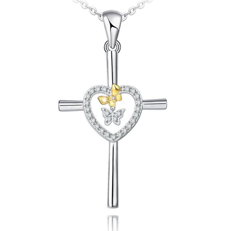 Cross Butterfly Heart Friendship Sterling Silver Necklace