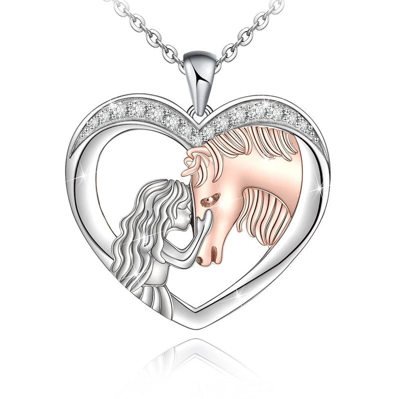 Horse And Girl Heart Sterling Silver Necklace