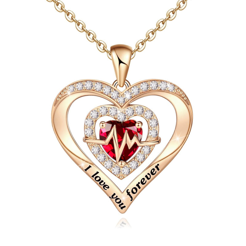 Heartbeat Double Love Heart Sterling Silver Birthstone Necklace
