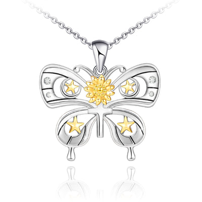 Sunflower Butterfly Sterling Silver Necklace