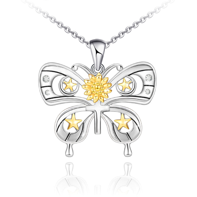 Sunflower Butterfly Sterling Silver Necklace