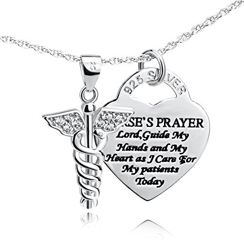 Caduceus Angel Nursing Themed Sterling Silver Necklace