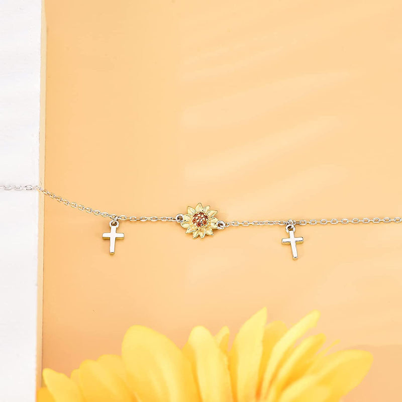 Sunflower Cross Sterling Silver Bracelet