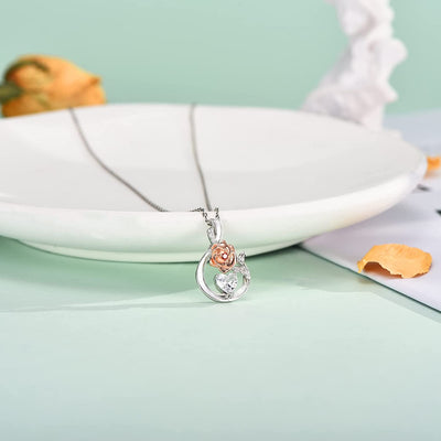 Rose Flower Teardrop Sterling Silver Necklace