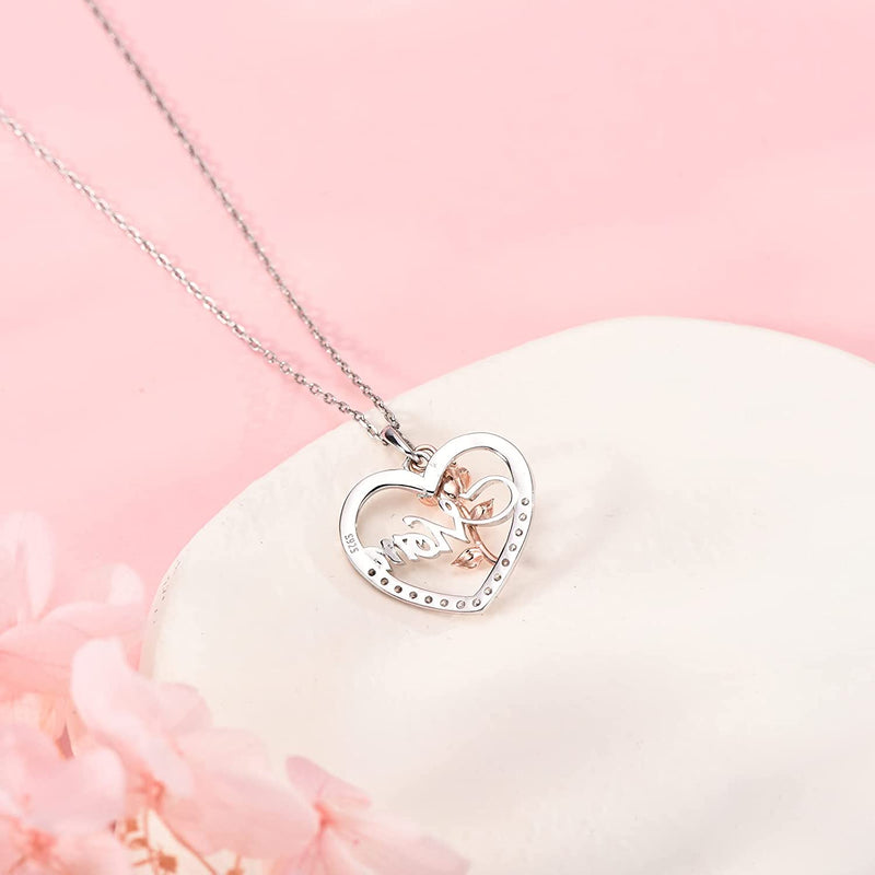 Rose Love Heart Sterling Silver Necklace