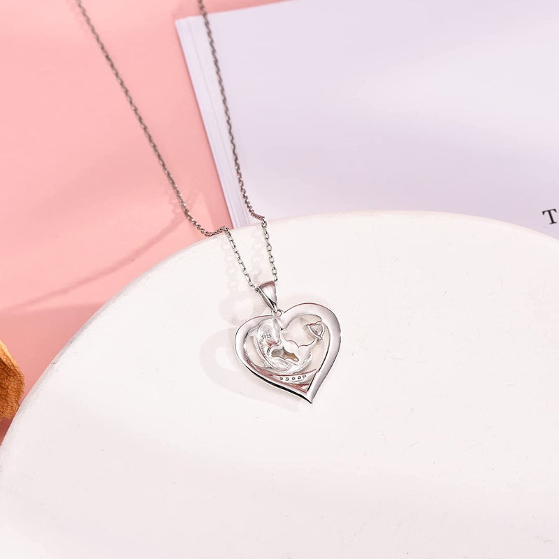 Mom And Baby Love Heart Sterling Silver Necklace