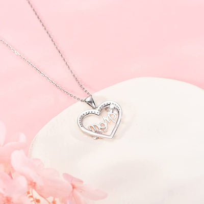 Mom Love Heart Sterling Silver Necklace