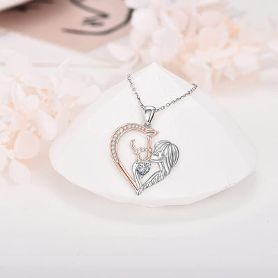 Horse And Girls Heart Sterling Silver Necklace