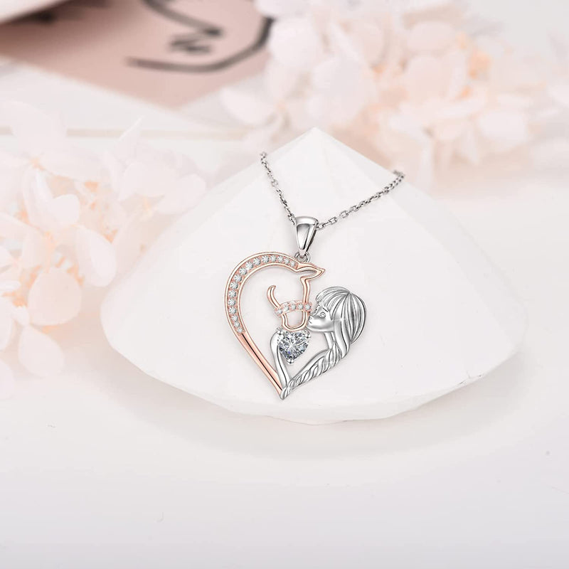 Horse And Girls Heart Sterling Silver Necklace